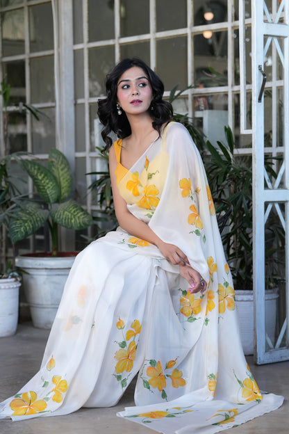 TIMELESS HIBISCUS ORGANZA SAREE