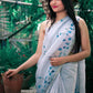 Hand painted grey color dragonfly organza saree enhanced with cut beads and gota detailing