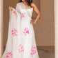 Fancy anarkali dress in white color with hand painted floral organza anarkali dupatta. enhanced with gota edging.