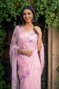 Handwoven Cotton Saree - Seashell white + Hibiscus Pink