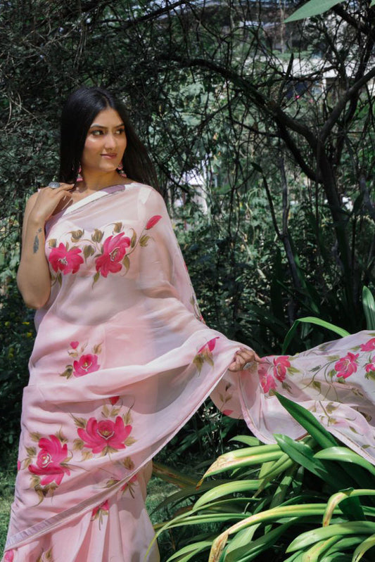 PINK ROSE ORGANZA SAREE