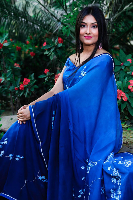 BLUE APPLE BLOSSOM SAREE
