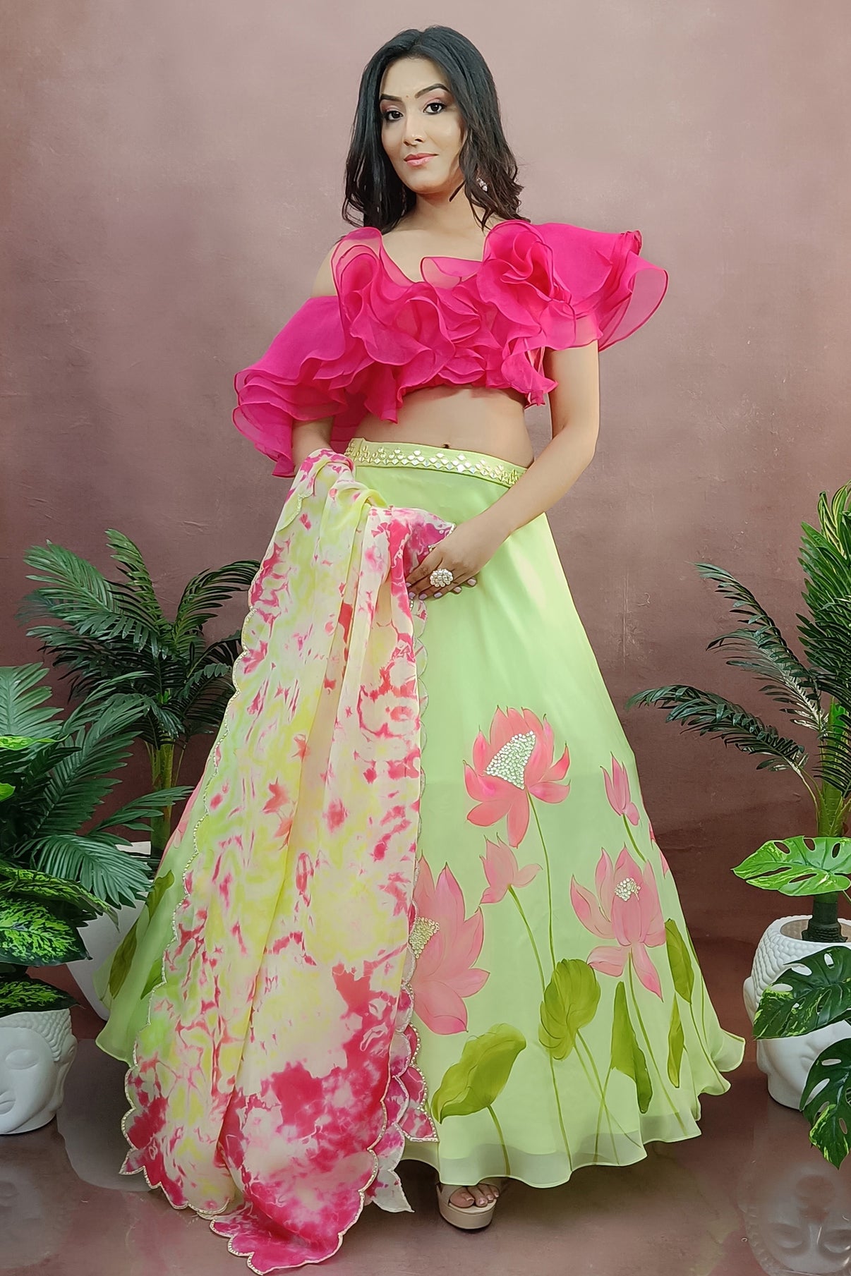 Aqua Applique Lotus Lehenga