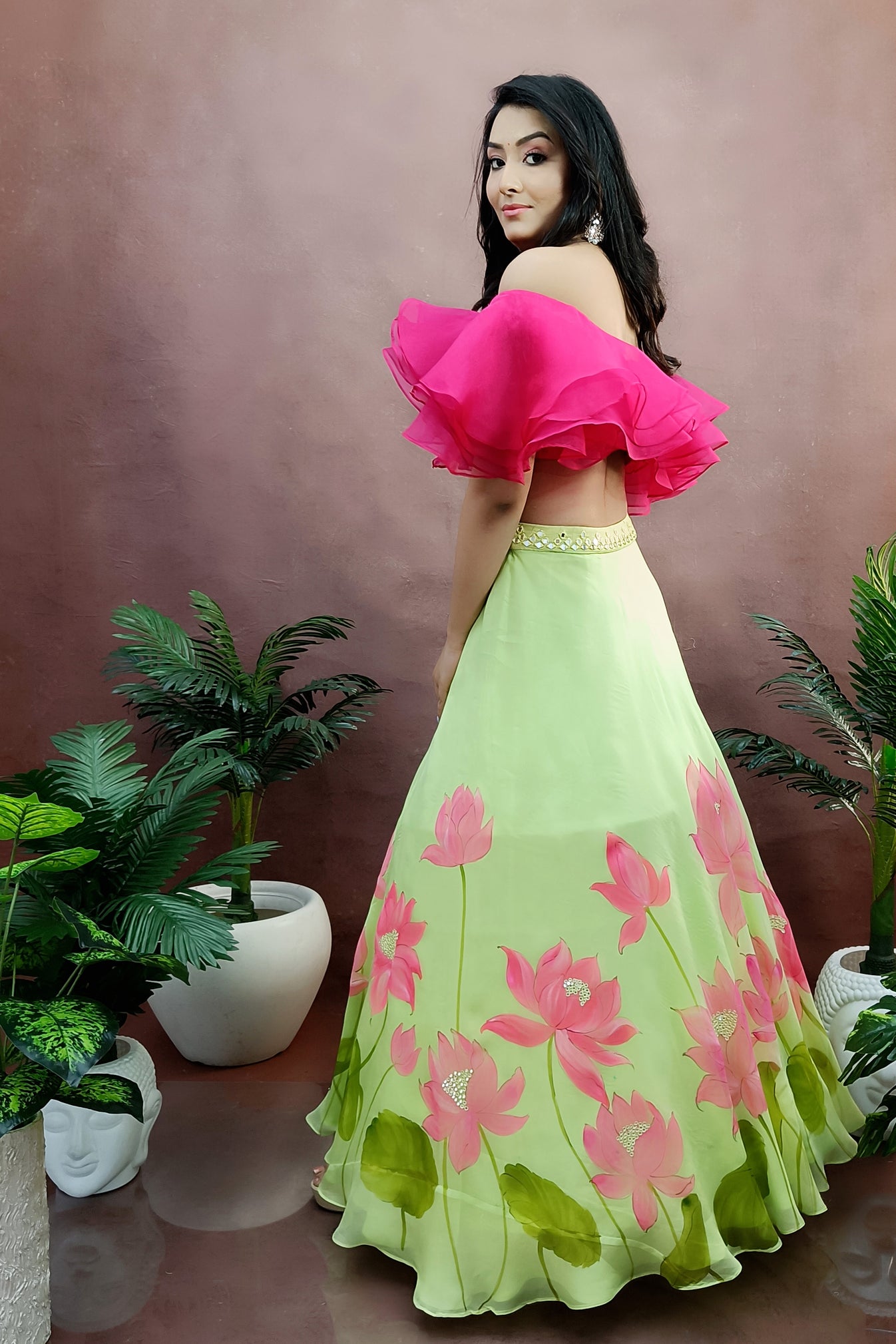 Aqua Applique Lotus Lehenga